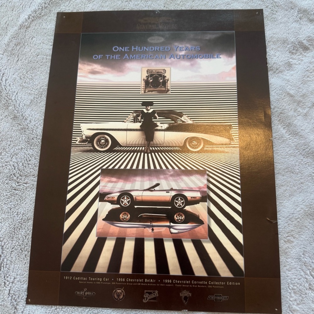 General Motors 100 Years Poster 1996 Corvette Bel‎ Air Cadillac GM Art